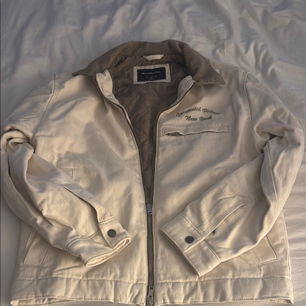 Abercrombie & Fitch Cream Bomber Jacket Varsity Style